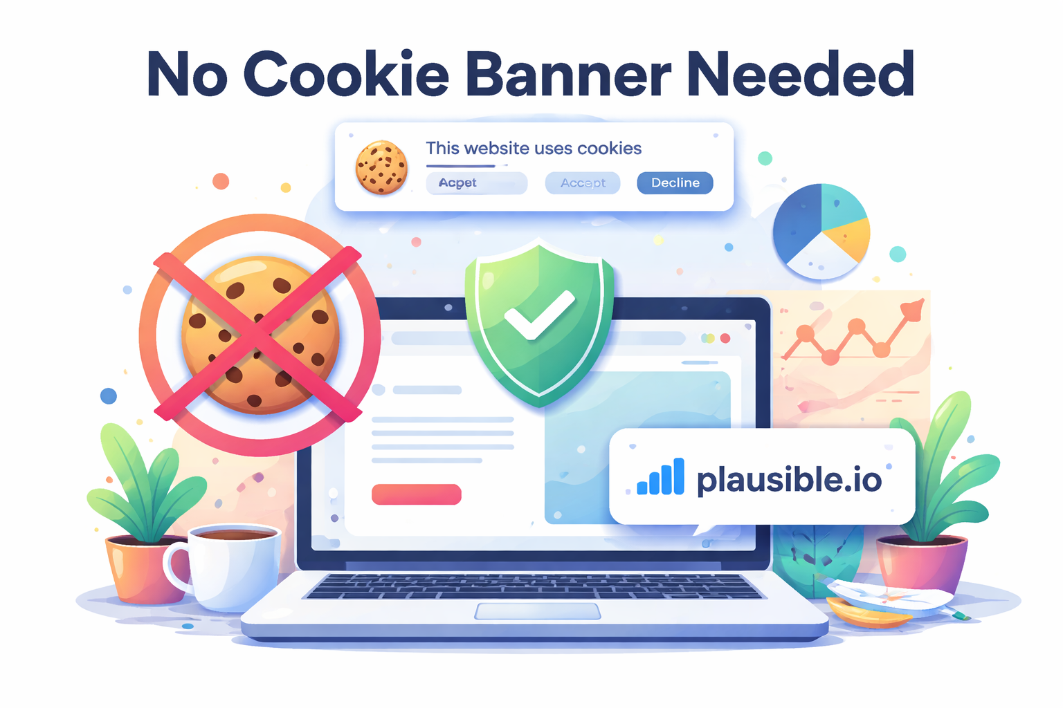 Plausible Analytics dashboard showing website traffic data collected without cookies or personal data